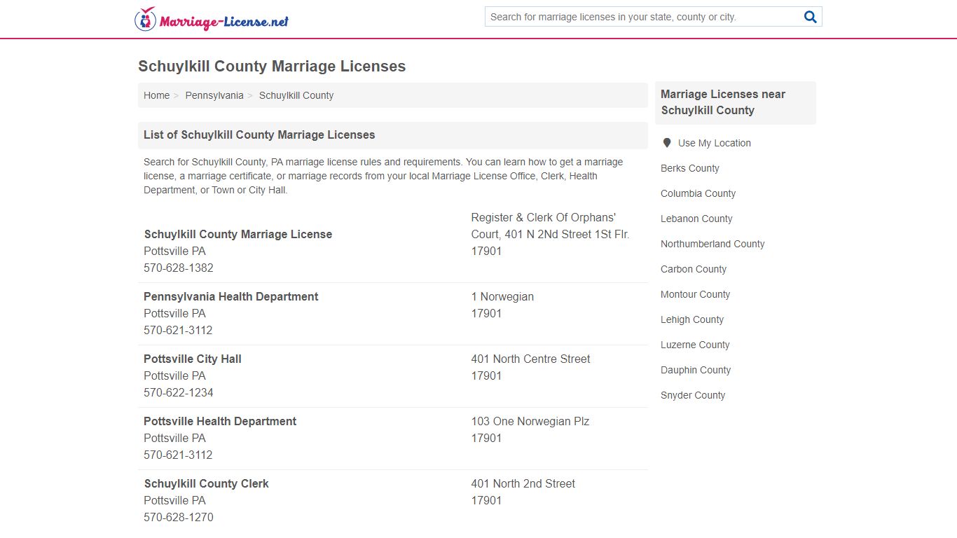 Schuylkill County Marriage Licenses